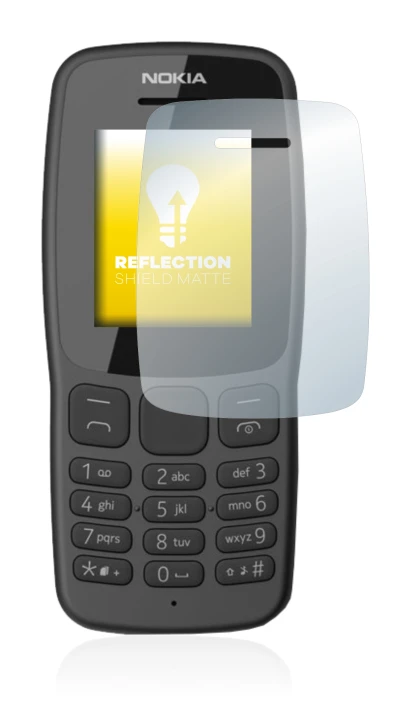 Immagine del dispositivo Nokia 106 2018 con un'ampia varietà di protezioni per lo schermo.