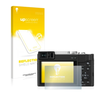 Parte frontale di una confezione del prodotto con il logo del marchio upscreen. Accanto è raffigurato il dispositivo Panasonic