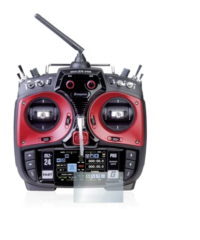 Immagine del dispositivo Graupner mz-24 Pro con un'ampia varietà di protezioni per lo schermo.