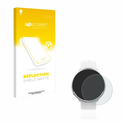 Parte frontale di una confezione del prodotto con il logo del marchio upscreen. Accanto è raffigurato il dispositivo Polar Ign