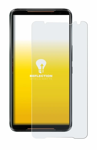 Immagine del dispositivo ASUS ROG Phone 2 con un'ampia varietà di protezioni per lo schermo.