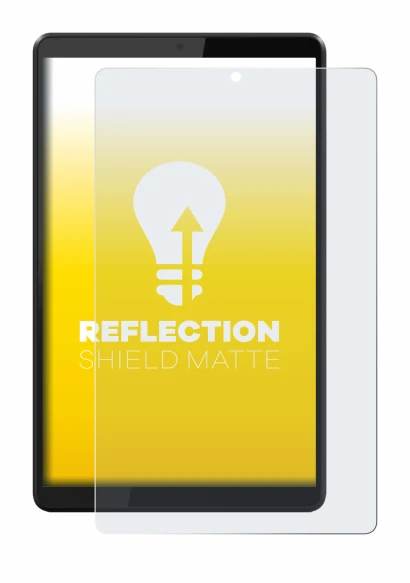 Immagine del dispositivo Lenovo Tab M8 con un'ampia varietà di protezioni per lo schermo.