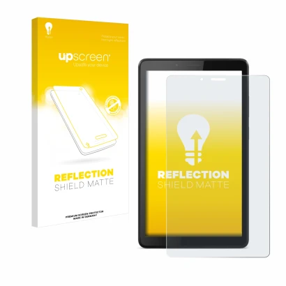 Parte frontale di una confezione del prodotto con il logo del marchio upscreen. Accanto è raffigurato il dispositivo Lenovo Ta