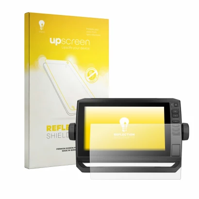 Parte frontale di una confezione del prodotto con il logo del marchio upscreen. Accanto è raffigurato il dispositivo Garmin EC