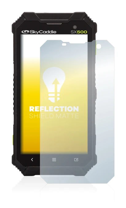 Immagine del dispositivo SkyCaddie SX500 con un'ampia varietà di protezioni per lo schermo.