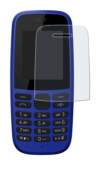 Immagine del dispositivo Nokia 105 DS 2019 con un'ampia varietà di protezioni per lo schermo.