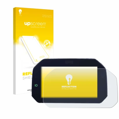 Parte frontale di una confezione del prodotto con il logo del marchio upscreen. Accanto è raffigurato il dispositivo BMW F850G