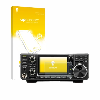 Parte frontale di una confezione del prodotto con il logo del marchio upscreen. Accanto è raffigurato il dispositivo Icom IC-9