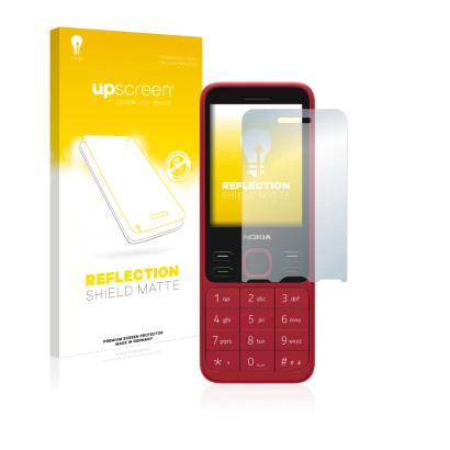 Parte frontale di una confezione del prodotto con il logo del marchio upscreen. Accanto è raffigurato il dispositivo Nokia 150