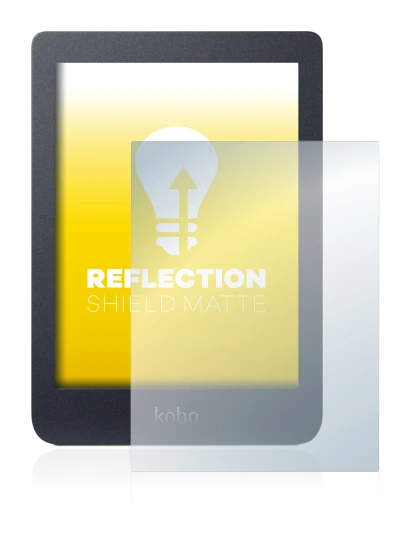 Immagine del dispositivo Kobo Nia con un'ampia varietà di protezioni per lo schermo.