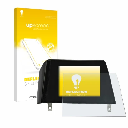 Parte frontale di una confezione del prodotto con il logo del marchio upscreen. Accanto è raffigurato il dispositivo BMW 3 G21