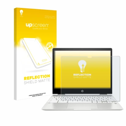 Parte frontale di una confezione del prodotto con il logo del marchio upscreen. Accanto è raffigurato il dispositivo HP Chrome