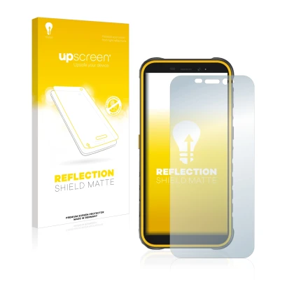 Parte frontale di una confezione del prodotto con il logo del marchio upscreen. Accanto è raffigurato il dispositivo Ulefone A