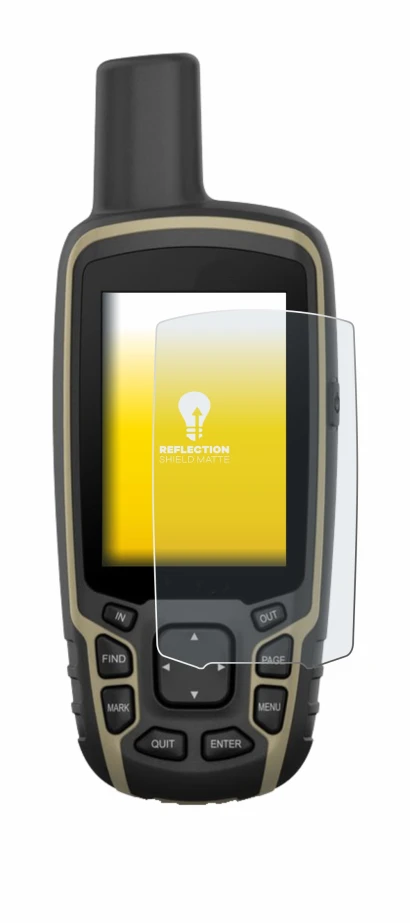 Immagine del dispositivo Garmin GPSMAP 65s con un'ampia varietà di protezioni per lo schermo.