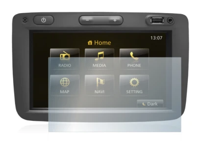 Immagine del dispositivo Dacia Duster 2 2019 Infotainment System con un'ampia varietà di protezioni per lo schermo.