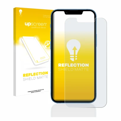 Parte frontale di una confezione del prodotto con il logo del marchio upscreen. Accanto è raffigurato il dispositivo Apple iPh