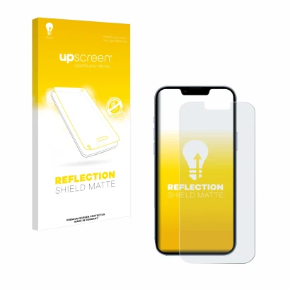 Parte frontale di una confezione del prodotto con il logo del marchio upscreen. Accanto è raffigurato il dispositivo Apple iPh