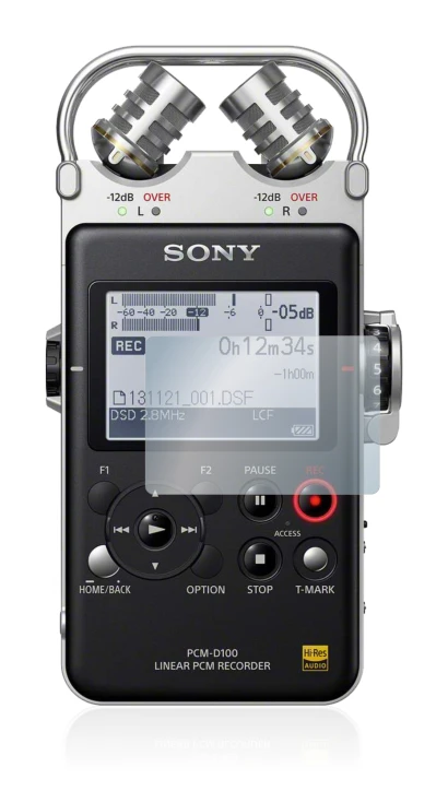 Immagine del dispositivo Sony PCM D100 con un'ampia varietà di protezioni per lo schermo.