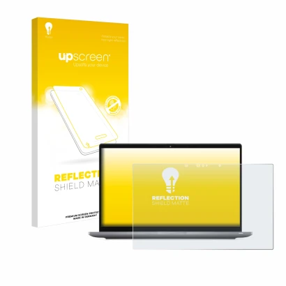 Parte frontale di una confezione del prodotto con il logo del marchio upscreen. Accanto è raffigurato il dispositivo Dell Lati