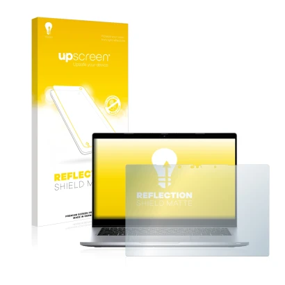 Parte frontale di una confezione del prodotto con il logo del marchio upscreen. Accanto è raffigurato il dispositivo Dell Lati