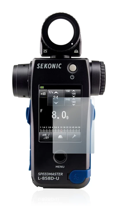 Immagine del dispositivo Sekonic L858D con un'ampia varietà di protezioni per lo schermo.
