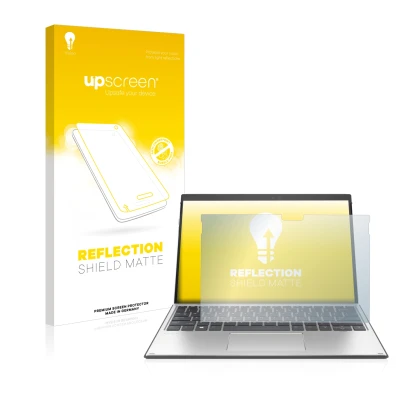 Parte frontale di una confezione del prodotto con il logo del marchio upscreen. Accanto è raffigurato il dispositivo HP Elite 