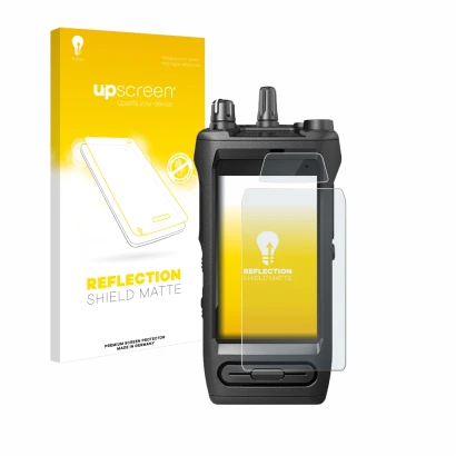 Parte frontale di una confezione del prodotto con il logo del marchio upscreen. Accanto è raffigurato il dispositivo Motorola