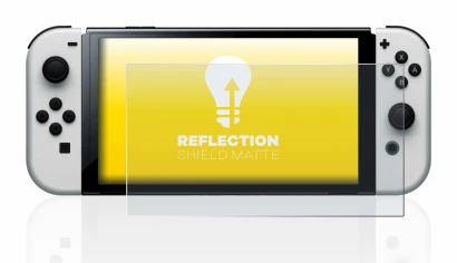 Immagine del dispositivo Nintendo Switch OLED-Modell con un'ampia varietà di protezioni per lo schermo.