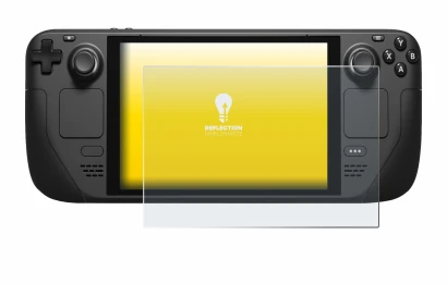 Immagine del dispositivo Valve Steam Deck con un'ampia varietà di protezioni per lo schermo.