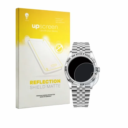 Parte frontale di una confezione del prodotto con il logo del marchio upscreen. Accanto è raffigurato il dispositivo Rolex Dat