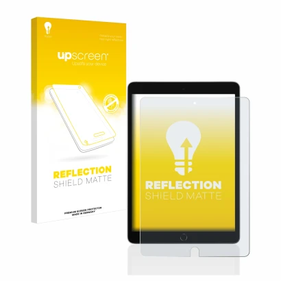 Parte frontale di una confezione del prodotto con il logo del marchio upscreen. Accanto è raffigurato il dispositivo Apple iPa