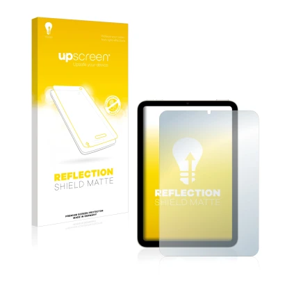 Parte frontale di una confezione del prodotto con il logo del marchio upscreen. Accanto è raffigurato il dispositivo Apple iPa