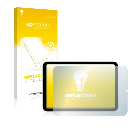 Parte frontale di una confezione del prodotto con il logo del marchio upscreen. Accanto è raffigurato il dispositivo Apple iPa