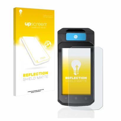 Parte frontale di una confezione del prodotto con il logo del marchio upscreen. Accanto è raffigurato il dispositivo Accu-Chek