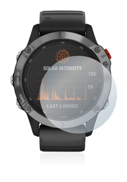 Immagine del dispositivo Garmin Fenix 6 Solar con un'ampia varietà di protezioni per lo schermo.