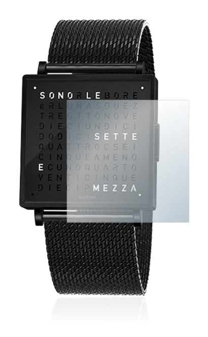 Immagine del dispositivo Qlocktwo W35 con un'ampia varietà di protezioni per lo schermo.