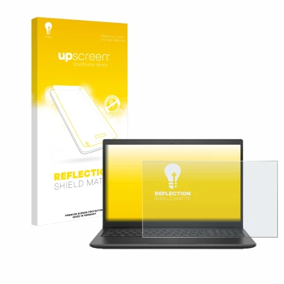 Parte frontale di una confezione del prodotto con il logo del marchio upscreen. Accanto è raffigurato il dispositivo Dell Lati