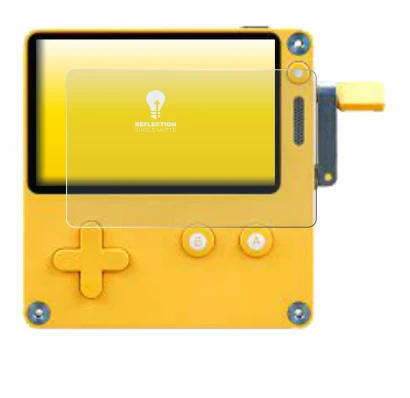 Immagine del dispositivo Panic Playdate con un'ampia varietà di protezioni per lo schermo.