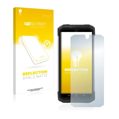 Parte frontale di una confezione del prodotto con il logo del marchio upscreen. Accanto è raffigurato il dispositivo Doogee S9