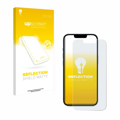 Parte frontale di una confezione del prodotto con il logo del marchio upscreen. Accanto è raffigurato il dispositivo Apple iPh