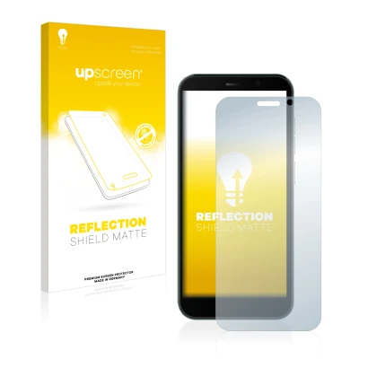 Parte frontale di una confezione del prodotto con il logo del marchio upscreen. Accanto è raffigurato il dispositivo Doogee X9