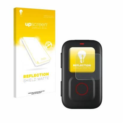 Parte frontale di una confezione del prodotto con il logo del marchio upscreen. Accanto è raffigurato il dispositivo GoPro Rem