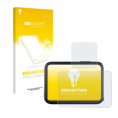 Parte frontale di una confezione del prodotto con il logo del marchio upscreen. Accanto è raffigurato il dispositivo GoPro Her