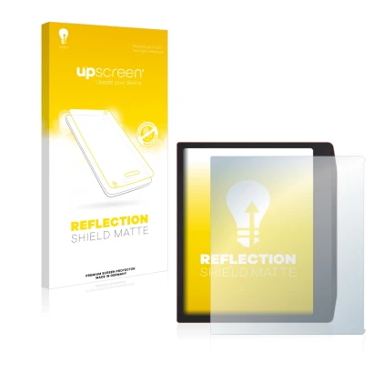 Parte frontale di una confezione del prodotto con il logo del marchio upscreen. Accanto è raffigurato il dispositivo PocketBoo