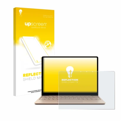 Parte frontale di una confezione del prodotto con il logo del marchio upscreen. Accanto è raffigurato il dispositivo Microsoft