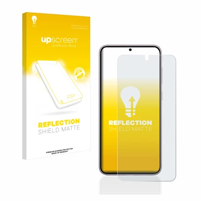 Parte frontale di una confezione del prodotto con il logo del marchio upscreen. Accanto è raffigurato il dispositivo Samsung G