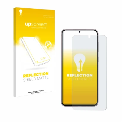 Parte frontale di una confezione del prodotto con il logo del marchio upscreen. Accanto è raffigurato il dispositivo Samsung G