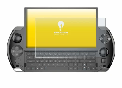 Immagine del dispositivo GPD Win 4 con un'ampia varietà di protezioni per lo schermo.