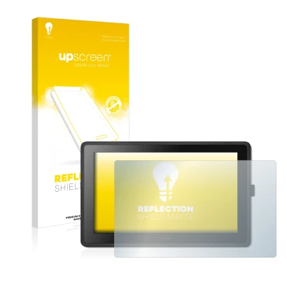 Parte frontale di una confezione del prodotto con il logo del marchio upscreen. Accanto è raffigurato il dispositivo Wacom Cin