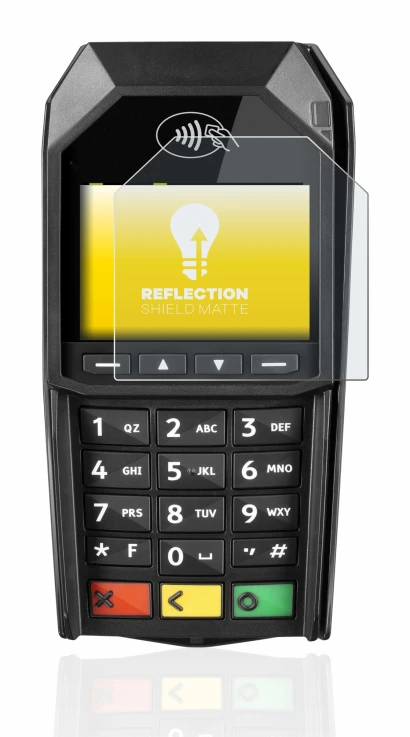 Immagine del dispositivo ingenico Desk/1600 con un'ampia varietà di protezioni per lo schermo.
